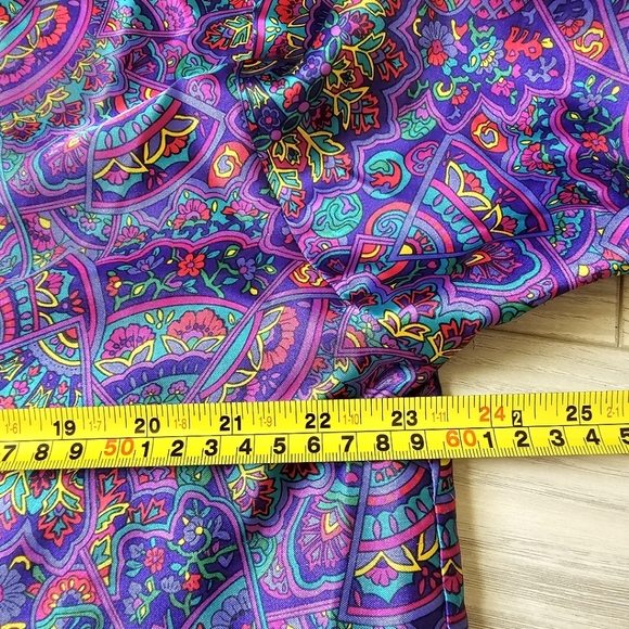 Vintage Violets & Roses 90's Silky Sleep Paisley Shirt Psychedelic Pattern - Picture 12 of 13